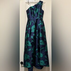 Kay Unger Navy and Green Floral A-Line Skirt